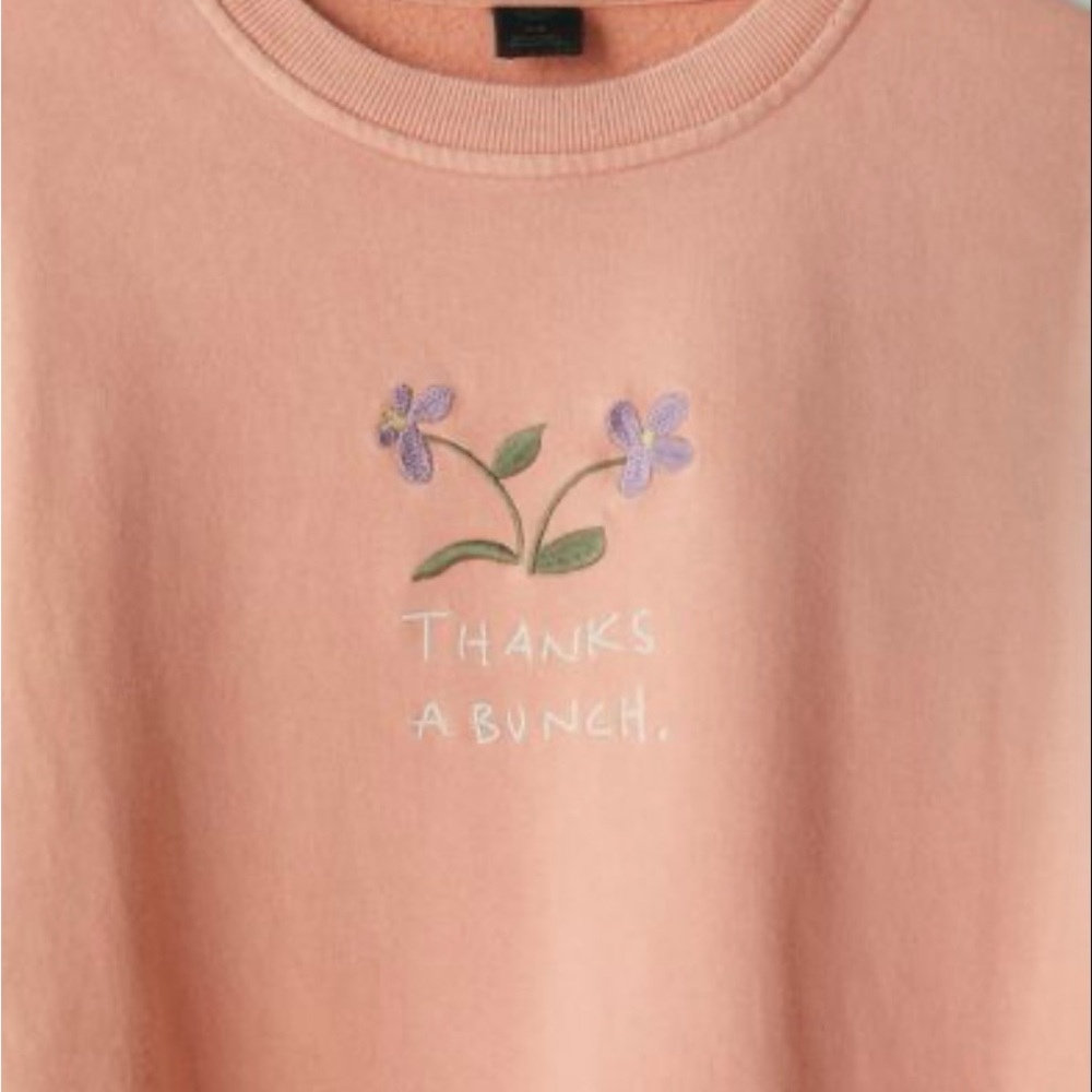Urban Outfitters “Thanks a Bunch” Peach Crewneck with Floral Embroidery. Size M. - Picture 7 of 9